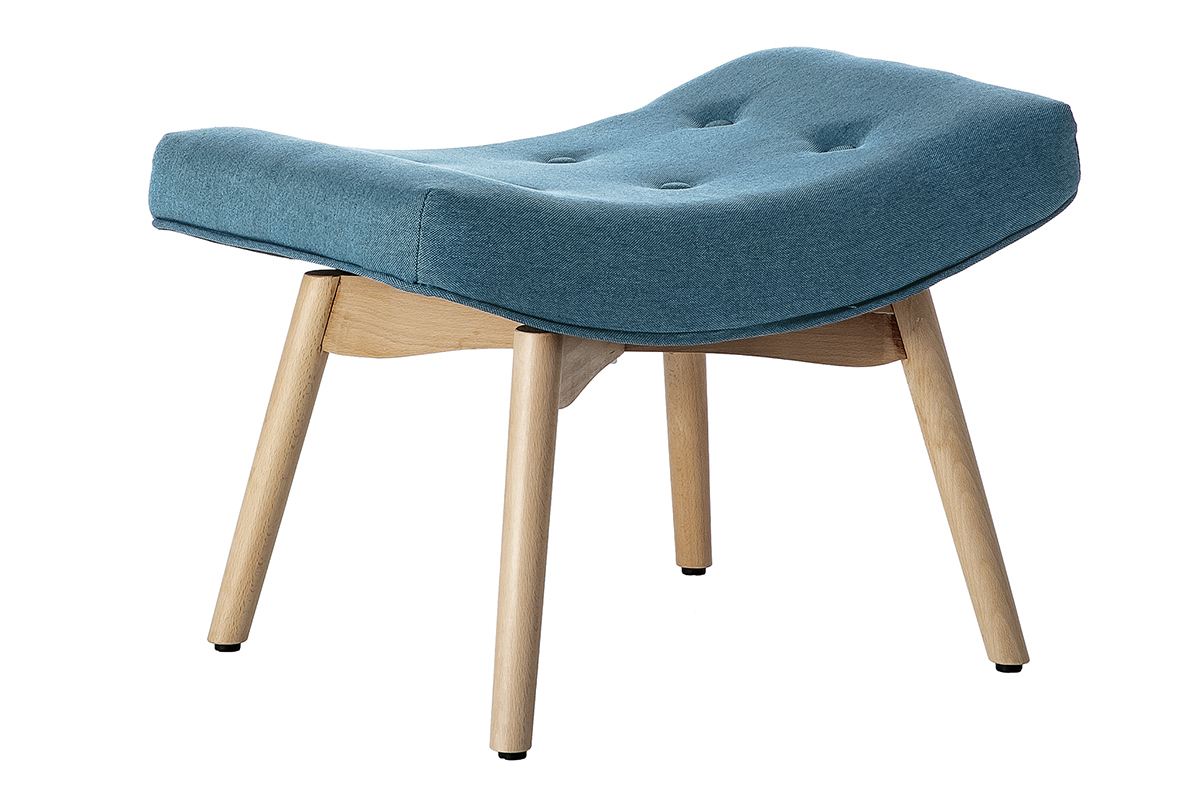Design-Sessel skandinavisch und Fuablage Petrolblau und helles Holz BRISTOL