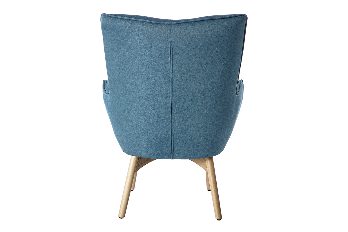 Design-Sessel skandinavisch und Fuablage Petrolblau und helles Holz BRISTOL