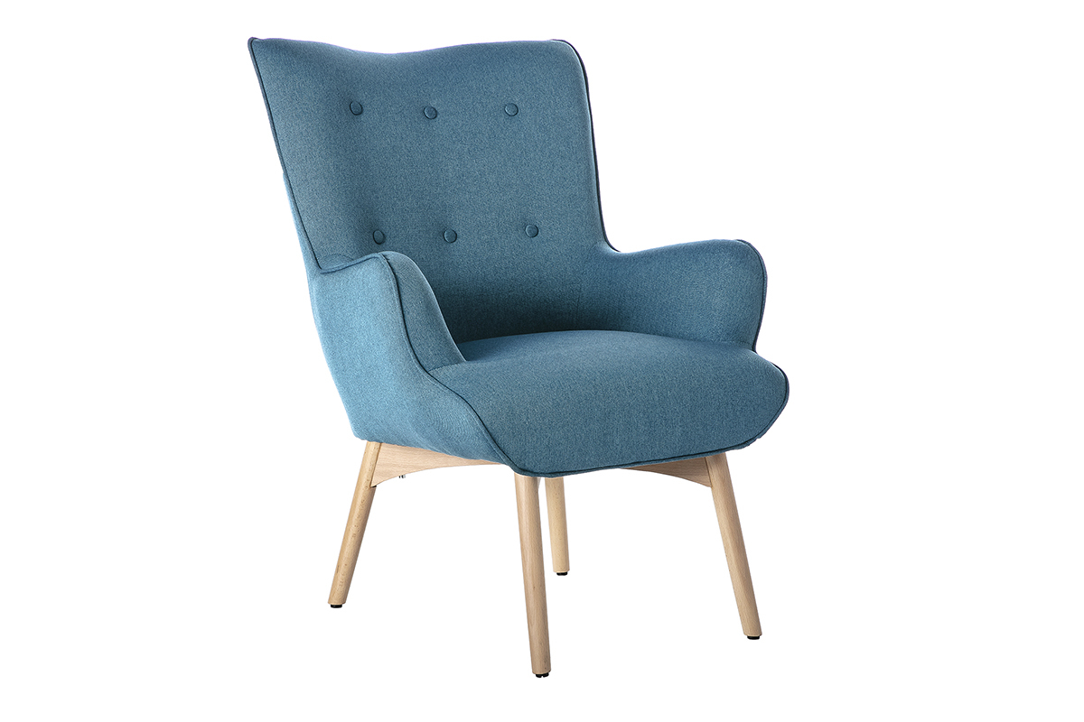 Design-Sessel skandinavisch und Fuablage Petrolblau und helles Holz BRISTOL