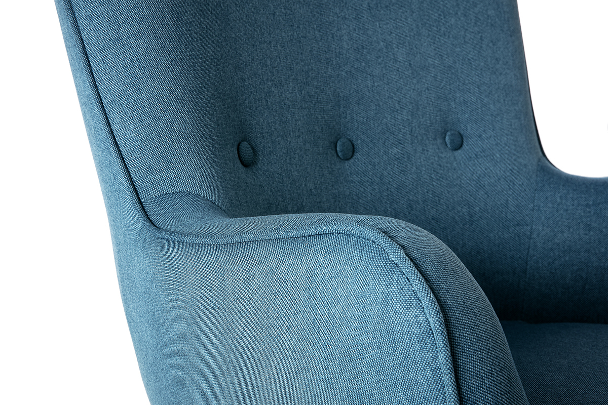 Design-Sessel skandinavisch und Fuablage Petrolblau und helles Holz BRISTOL