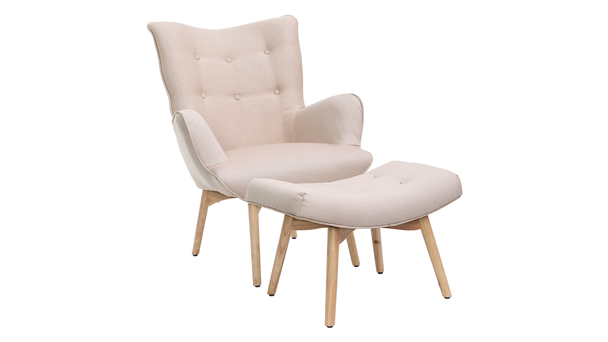 Design-Sessel skandinavisch und Fuablage Rosa und helles Holz BRISTOL