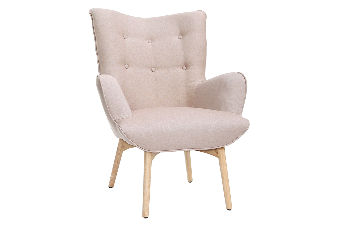 Design-Sessel skandinavisch und Fuablage Rosa und helles Holz BRISTOL