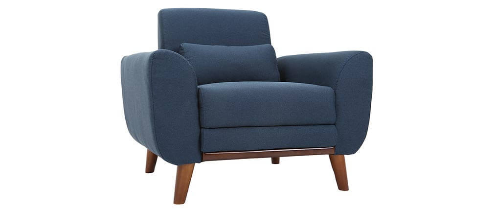 Design-Sessel Stoff Blau und Füße Nussbaum EKTOR