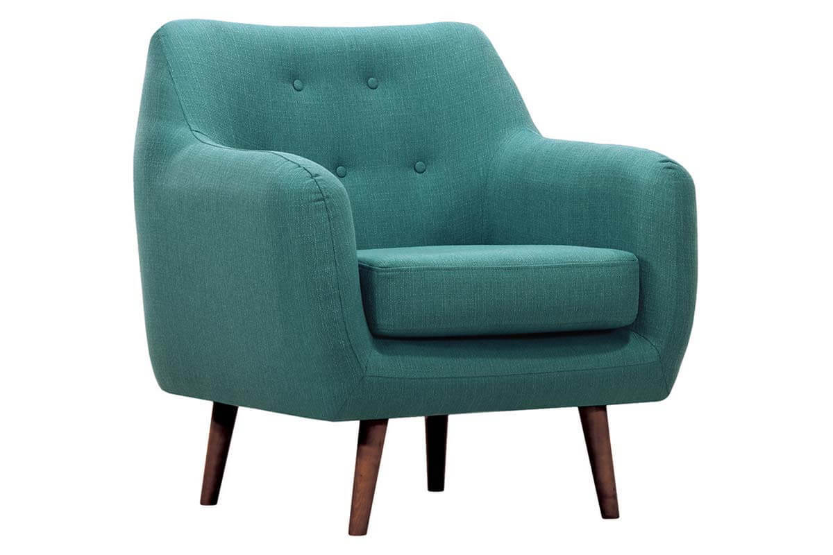 Design-Sessel Stoff Blaugrn Beine Nussbaum OLAF