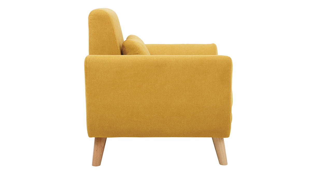 Design-Sessel Stoff Gelb und Füße Eiche EKTOR
