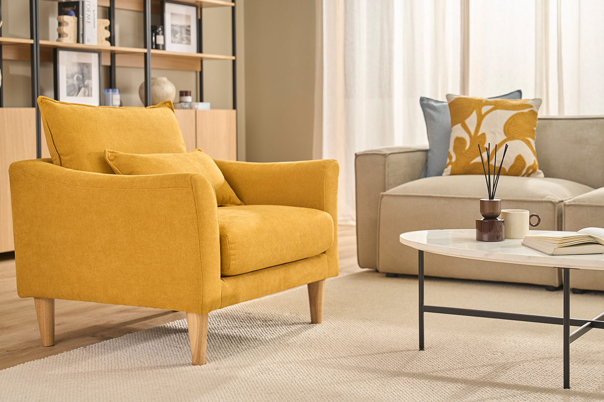 Design-Sessel Stoff Grau und Eiche KATE