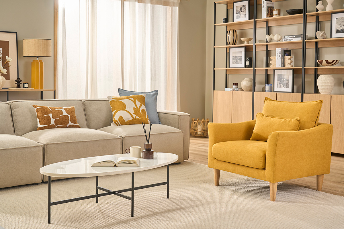 Design-Sessel Stoff Grau und Eiche KATE