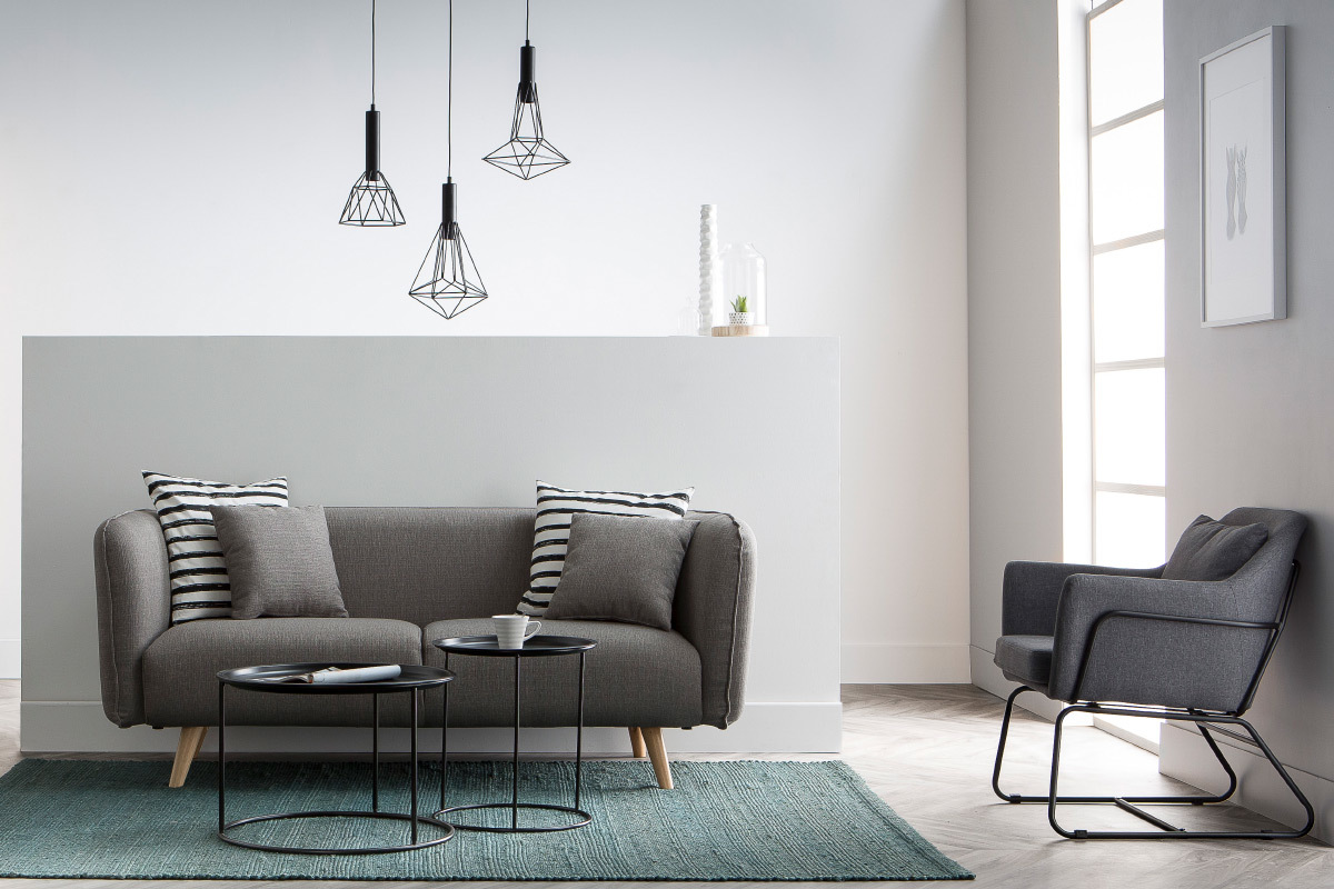 Design-Sessel Stoff Hellgrau und Metallgestell Schwarz MONROE