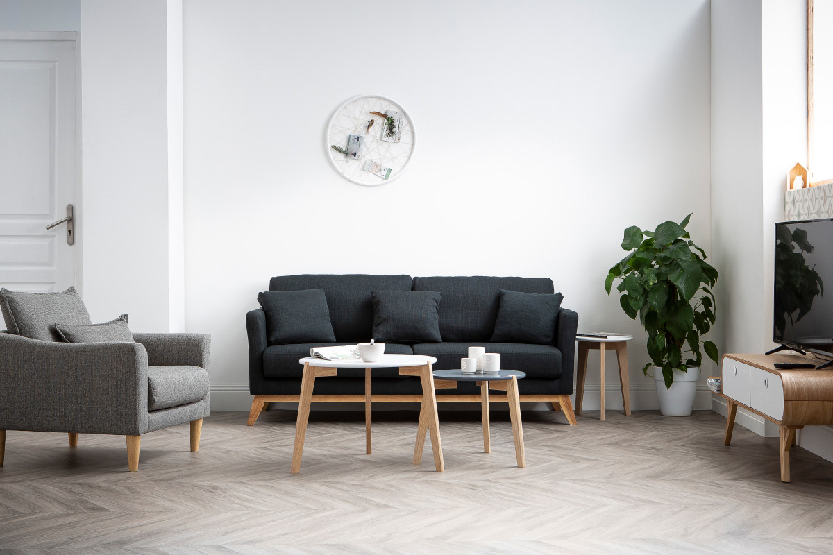 Design-Sessel Stoff Meeresgrn und Eiche KATE