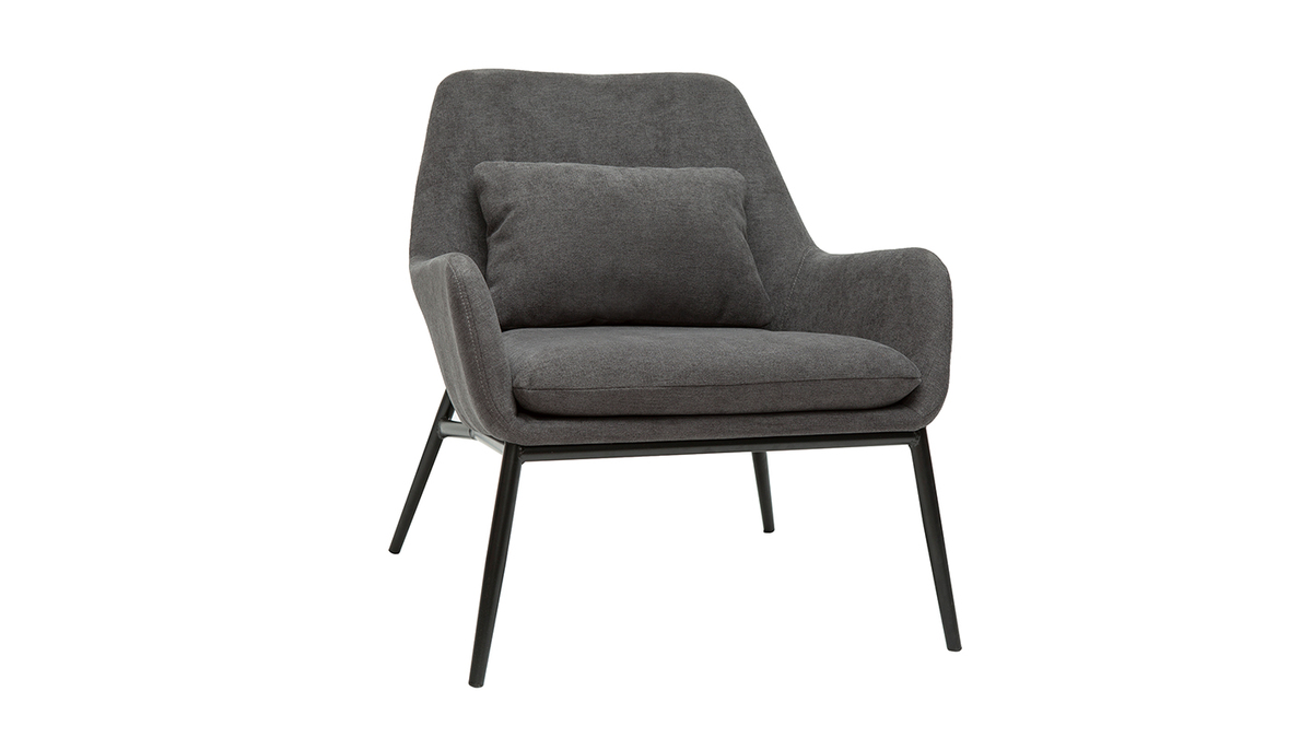 Design-Sessel Stoff mit Samteffekt in Grau und schwarzem Metall MAXINE