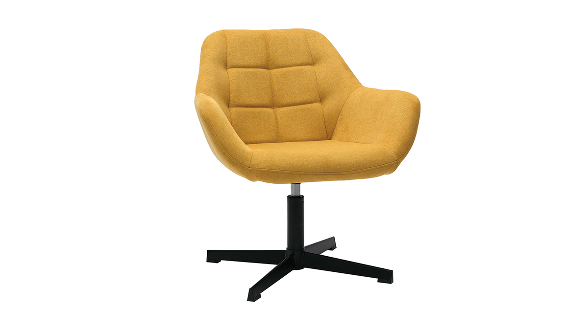 Design-Sessel Stoff mit Samteffekt in Senfgelb und schwarzem Metall DARWIN
