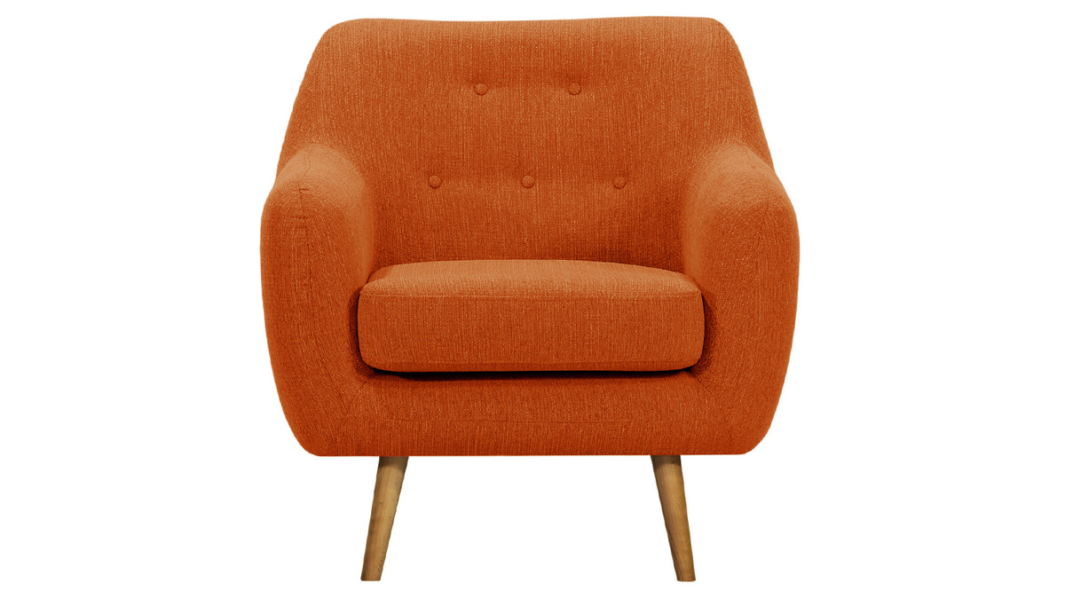 Design-Sessel Stoff Orange Beine aus hellem Holz OLAF