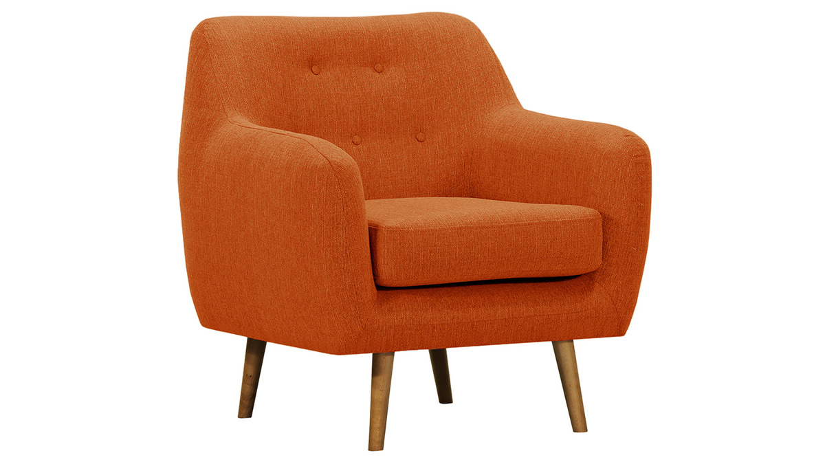 Design-Sessel Stoff Orange Beine aus hellem Holz OLAF