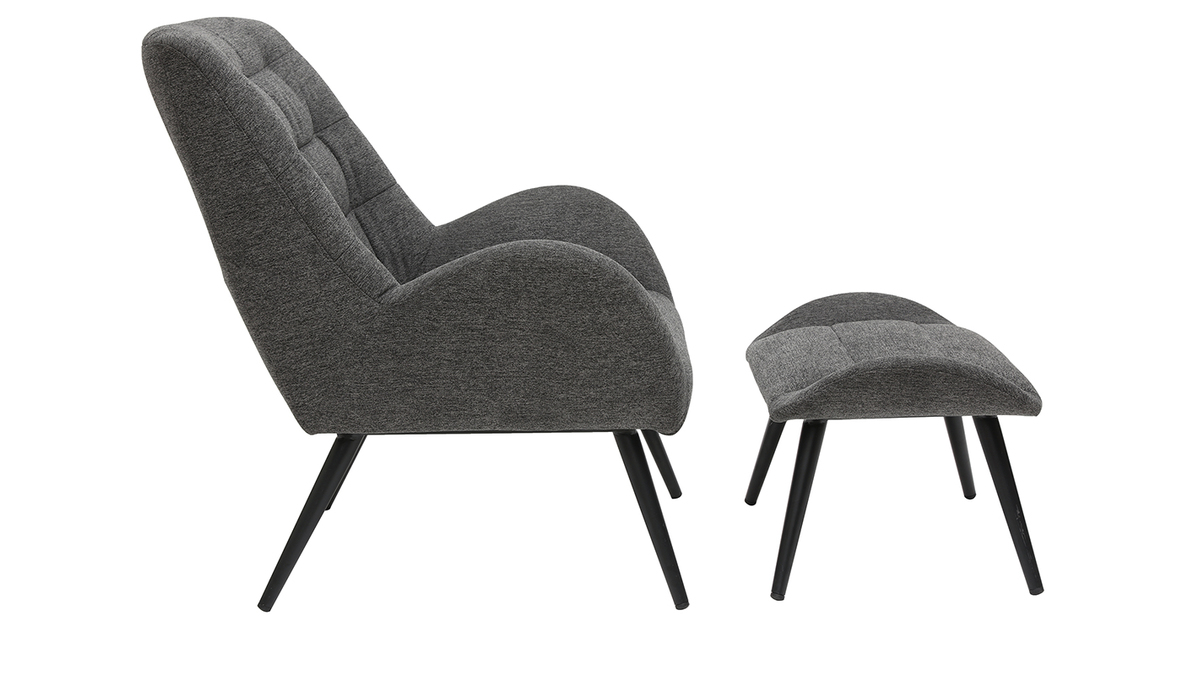 Design-Sessel und Fusttze aus grauem Stoff ZOE