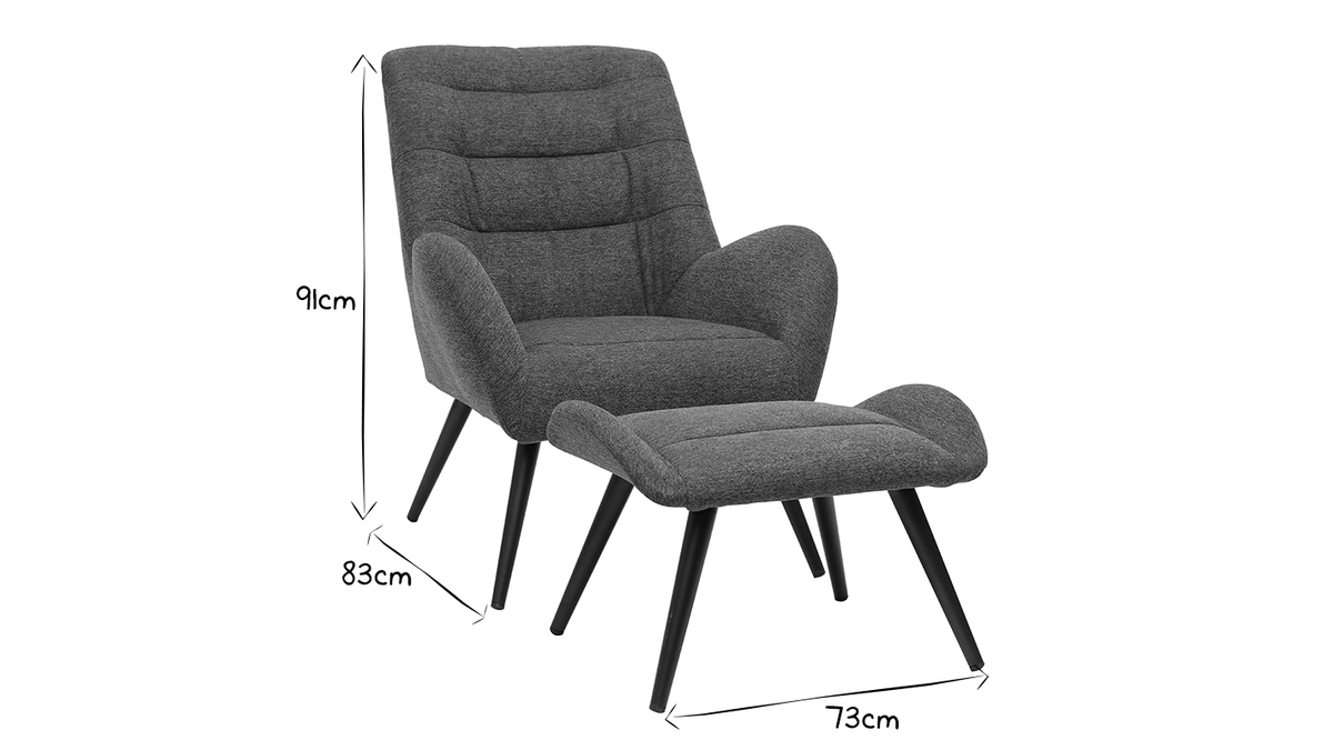 Design-Sessel und Fusttze aus grauem Stoff ZOE
