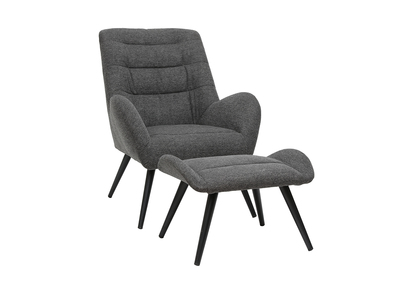 Design-Sessel und Fußstütze aus grauem Stoff ZOE