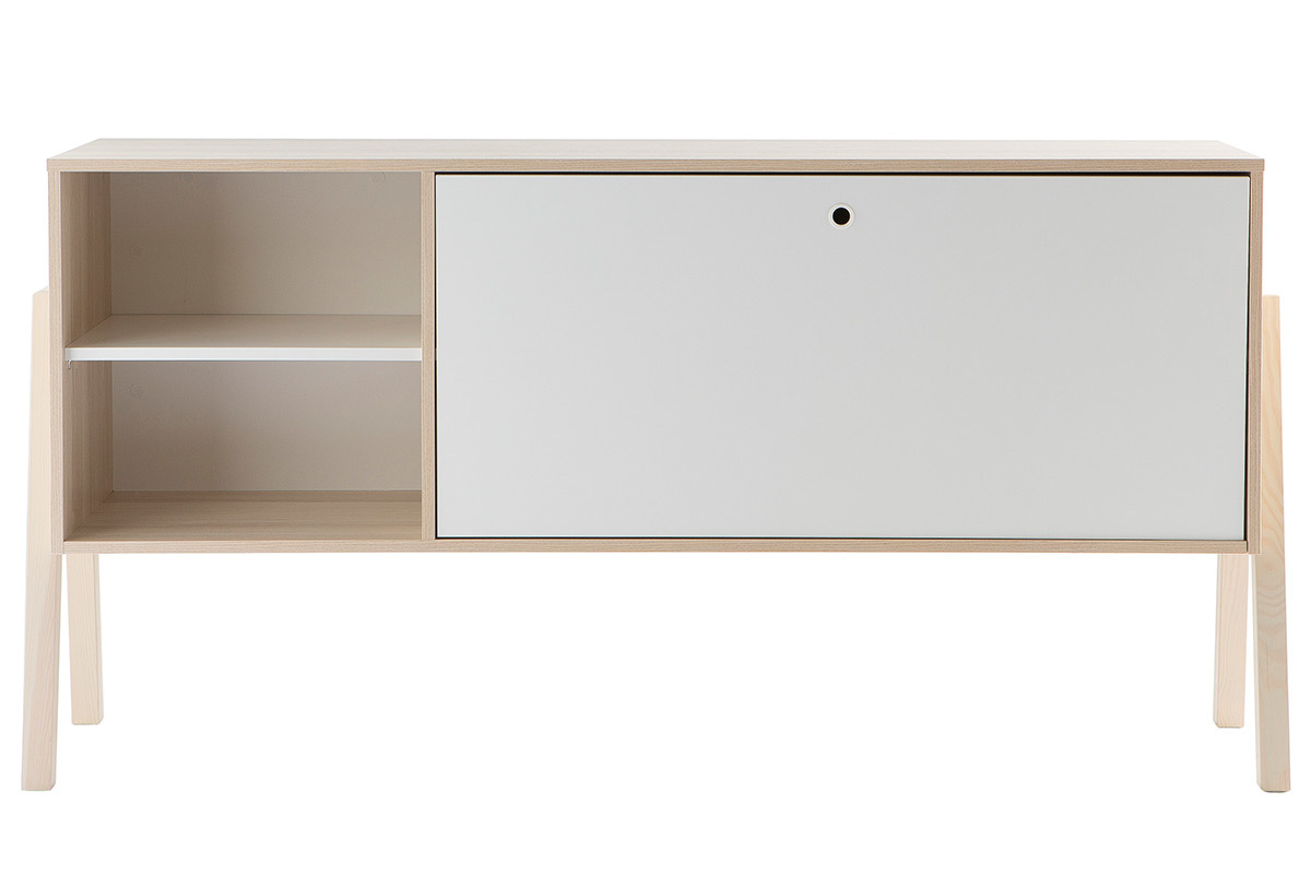 Design-Sideboard 1 T�ren/2 Schubladen Wei� und Holz EASY