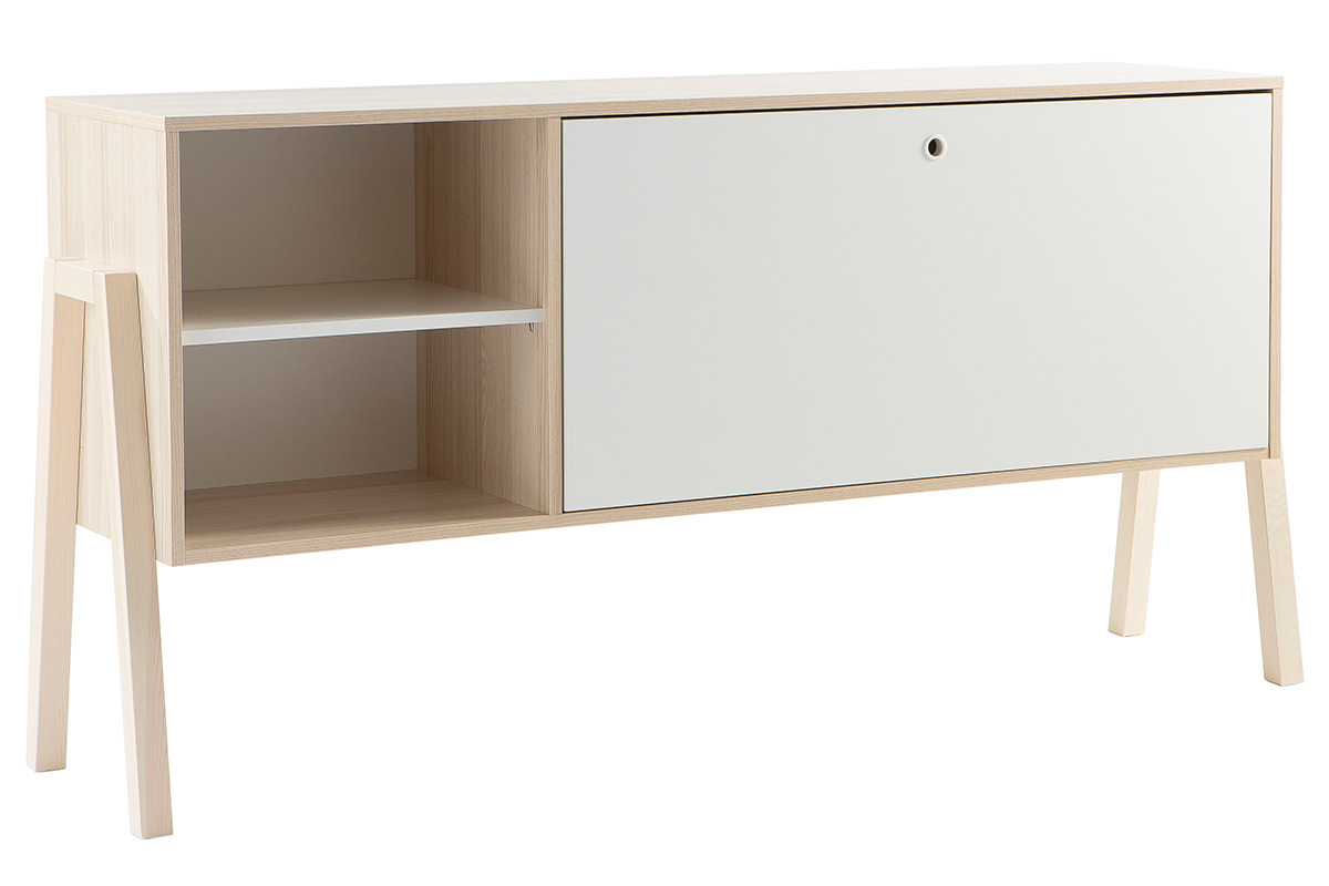 Design-Sideboard 1 T�ren/2 Schubladen Wei� und Holz EASY