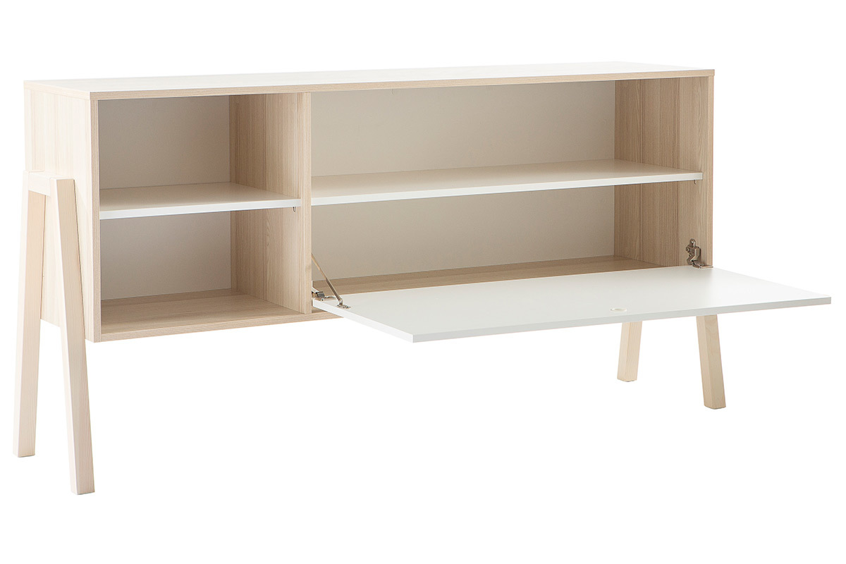 Design-Sideboard 1 T�ren/2 Schubladen Wei� und Holz EASY