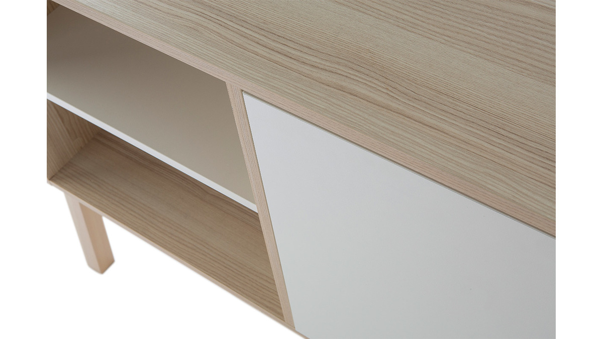 Design-Sideboard 1 Tren/2 Schubladen Wei und Holz EASY