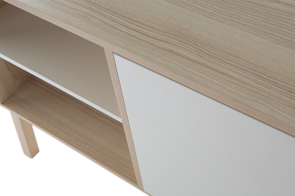 Design-Sideboard 1 T�ren/2 Schubladen Wei� und Holz EASY