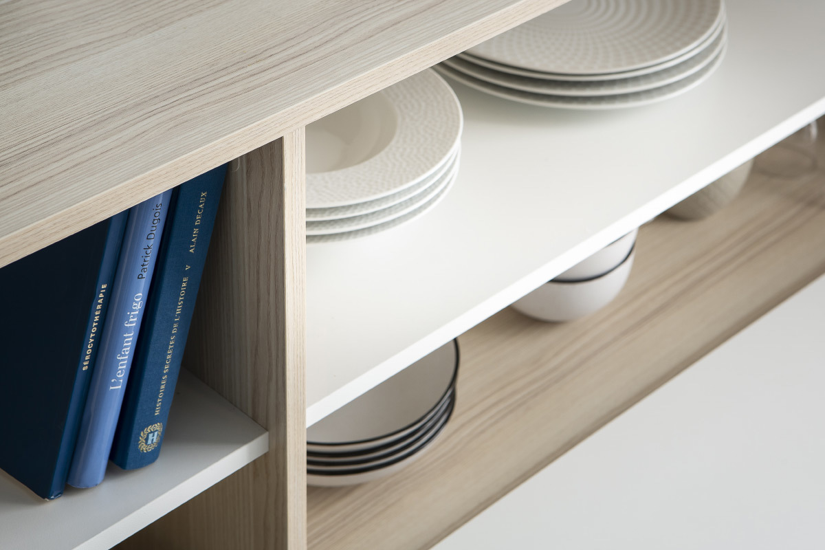 Design-Sideboard 1 T�ren/2 Schubladen Wei� und Holz EASY