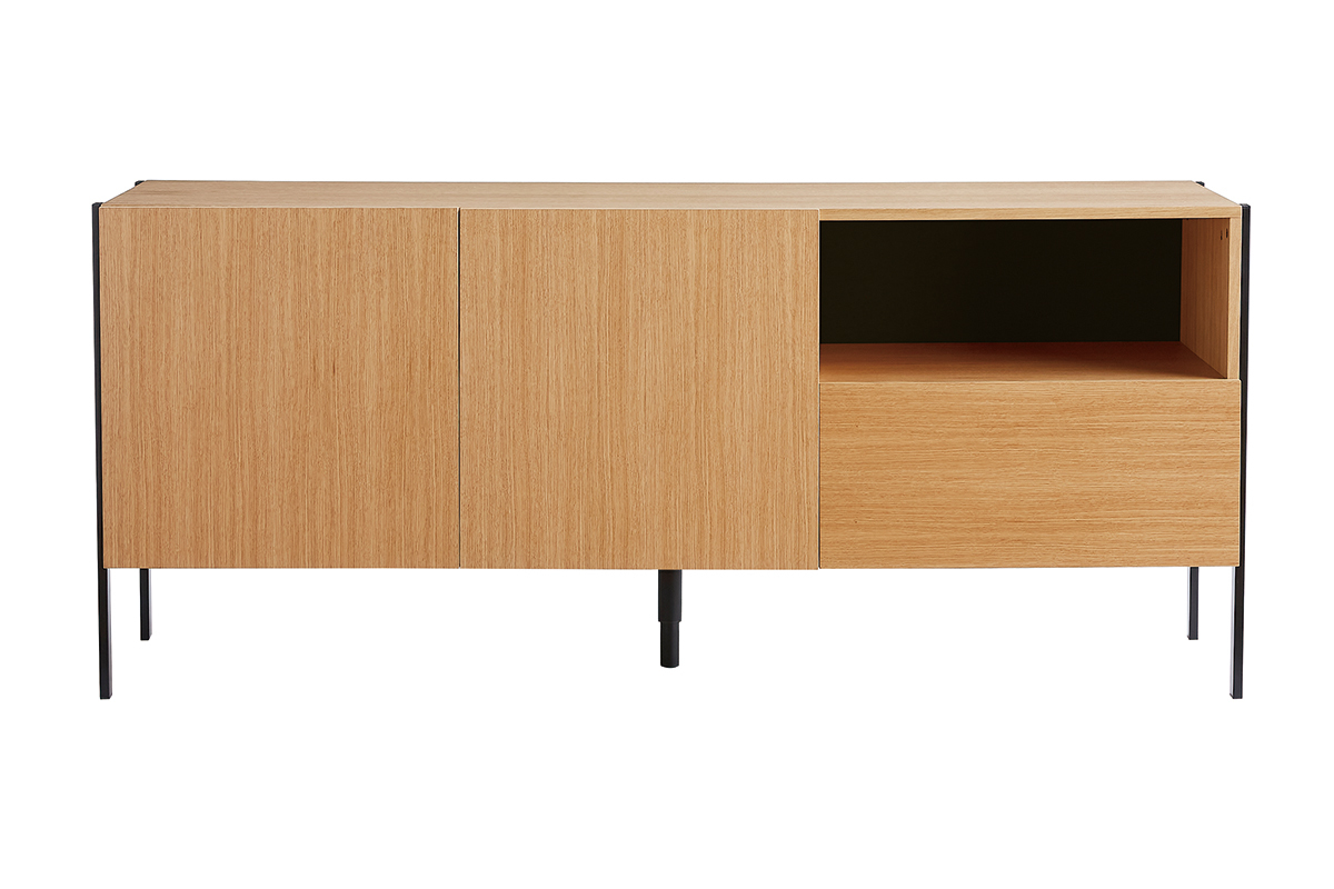 Design-Sideboard 2 Tren 1 Schublade Eiche und schwarzes Metall B175 cm HEDA