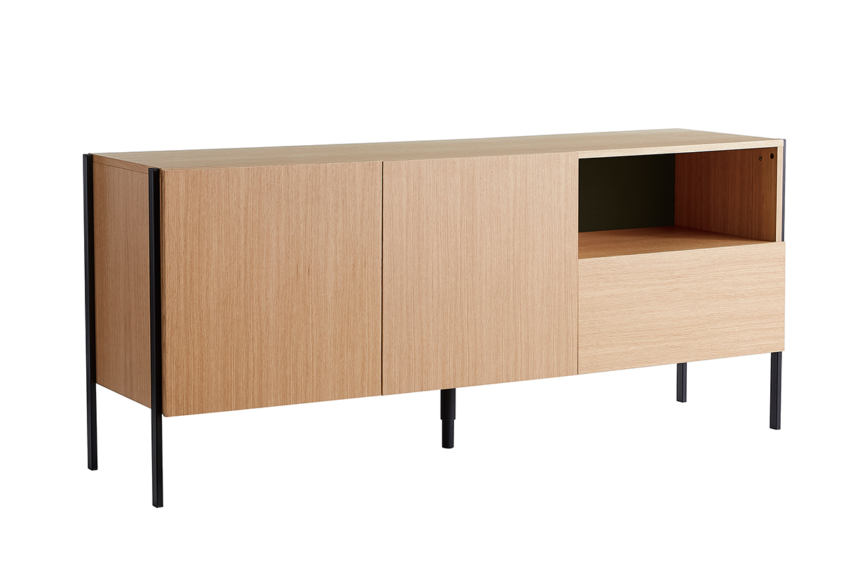 Design-Sideboard 2 Tren 1 Schublade Eiche und schwarzes Metall B175 cm HEDA