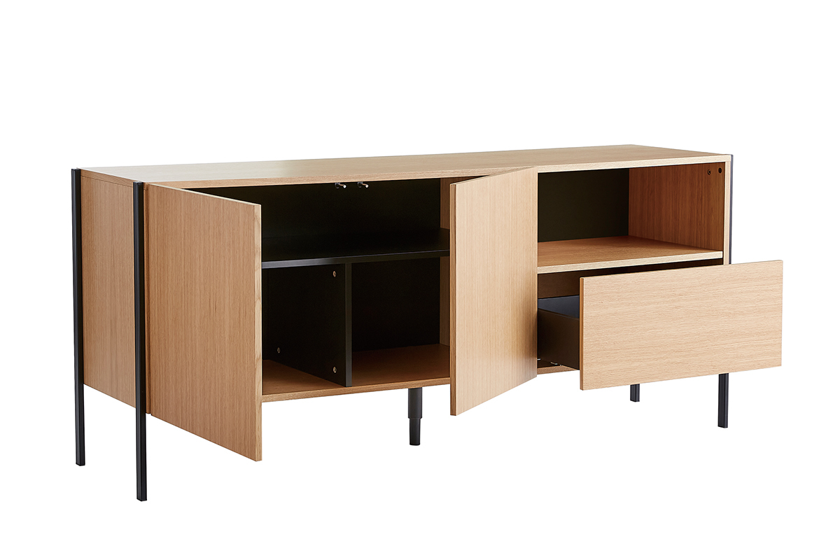 Design-Sideboard 2 Tren 1 Schublade Eiche und schwarzes Metall B175 cm HEDA