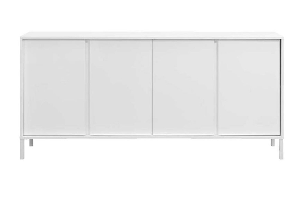 Design-Sideboard 4-trig wei lackiert mit weien Metallfen L180 cm MIKY