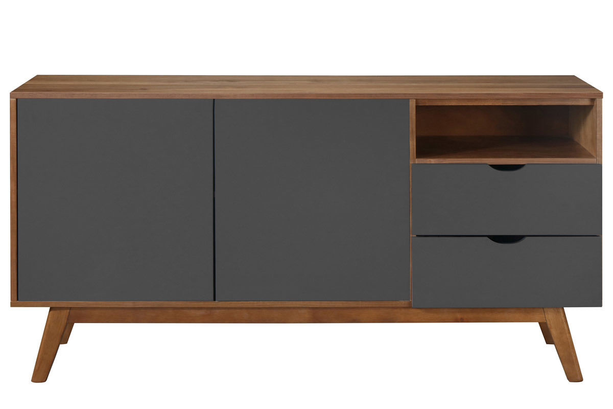 Design-Sideboard Anthrazitgrau und Nussbaum NEELA