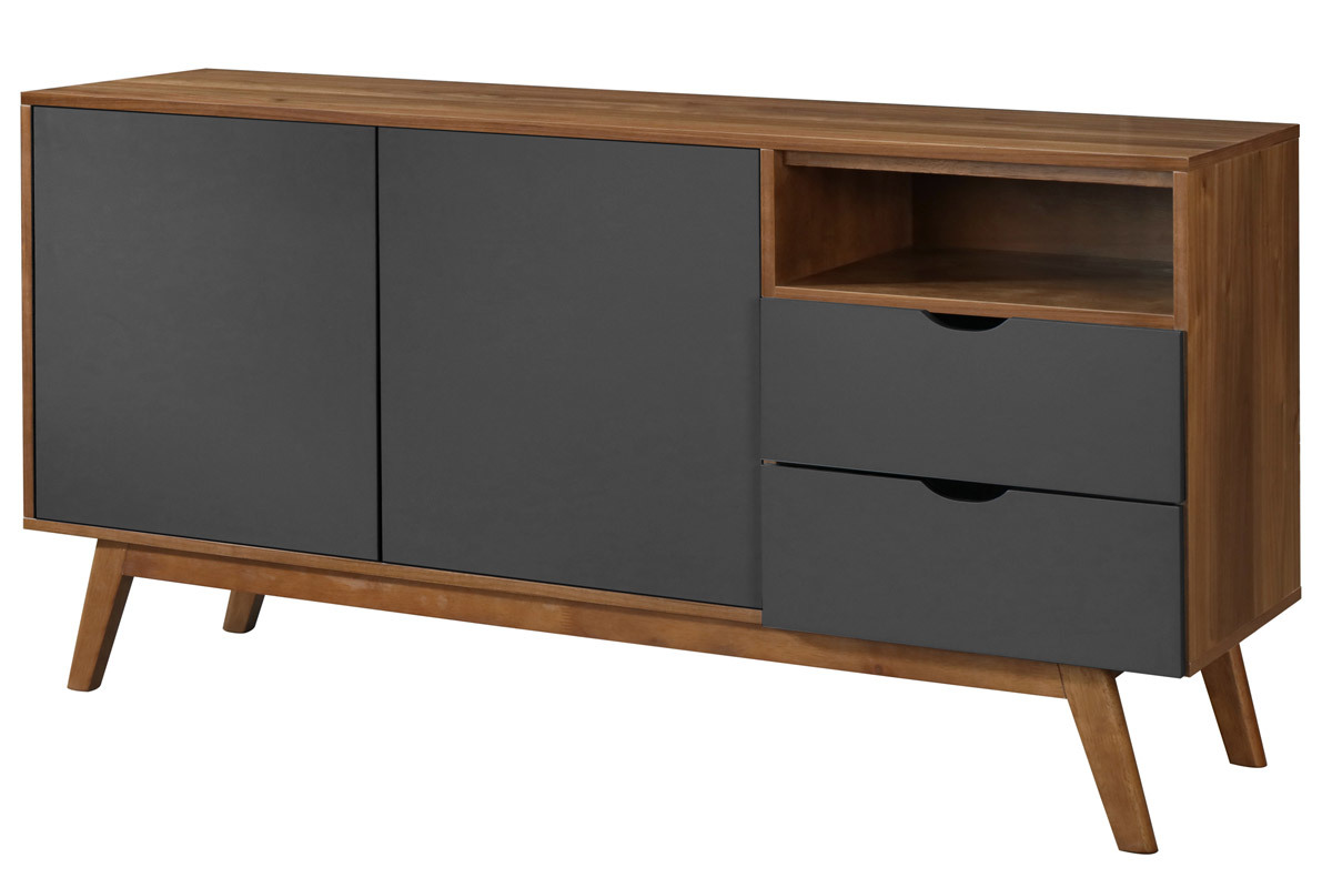 Design-Sideboard Anthrazitgrau und Nussbaum NEELA