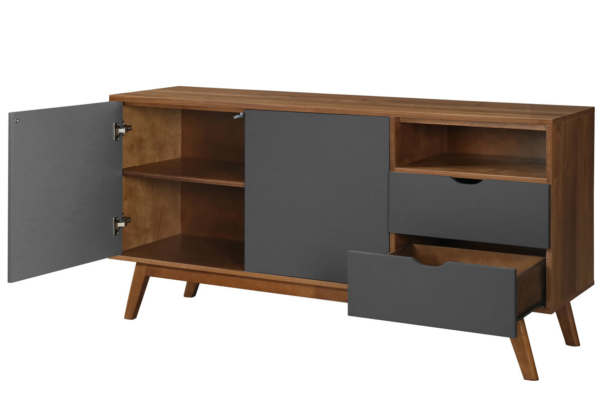 Design-Sideboard Anthrazitgrau und Nussbaum NEELA
