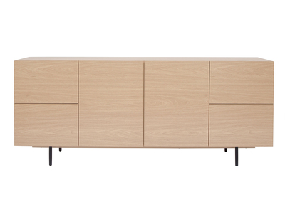 Design-Sideboard aus hellem Eichenfurnier und schwarzem Metall, 2 Türen, 4 Schubladen B180 cm ALASKA