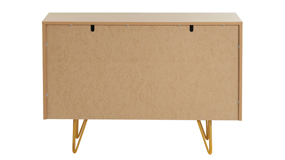 Design-Sideboard aus hellem Eichenholz-Finish und goldfarbenem Metall mit 2 Tren B107 cm OZEN