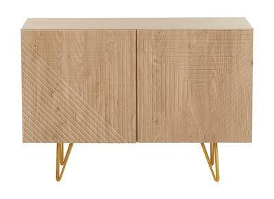 Design-Sideboard aus hellem Eichenholz-Finish und goldfarbenem Metall mit 2 Türen B107 cm OZEN