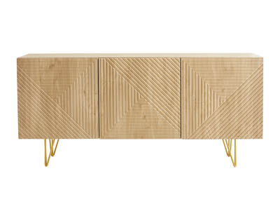 Design-Sideboard aus hellem Eichenholz-Finish und goldfarbenem Metall mit 3 Türen B160 cm OZEN
