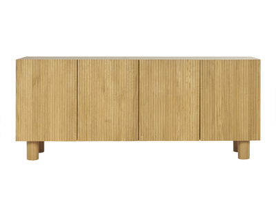 Design-Sideboard aus hellem, massiver Eiche mit Gravur 4-türig B180 cm GOSHI