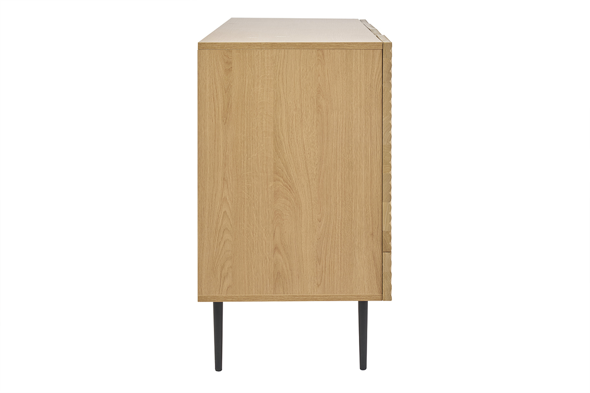 Design-Sideboard aus hellem, massiver Eiche mit Gravur und schwarzem Metall, 4 Tren, B180 cm ARCHIPEL