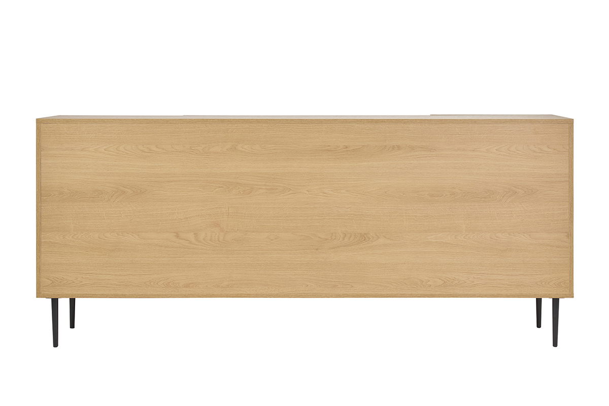 Design-Sideboard aus hellem, massiver Eiche mit Gravur und schwarzem Metall, 4 Tren, B180 cm ARCHIPEL