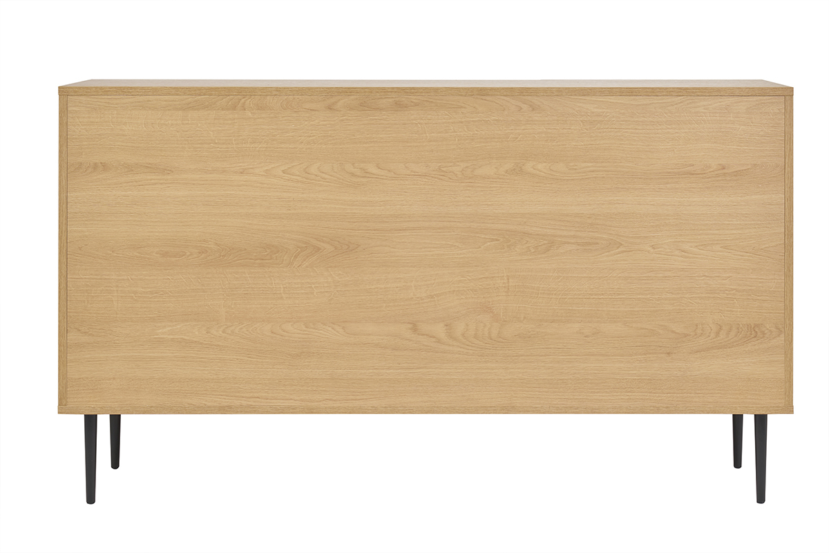 Design-Sideboard aus heller, massiver Eiche mit Gravur und schwarzem Metall, 3 Tren, B135 cm ARCHIPEL