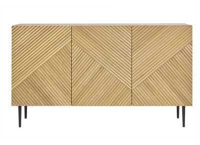 Design-Sideboard aus heller, massiver Eiche mit Gravur und schwarzem Metall, 3 Türen, B135 cm ARCHIPEL