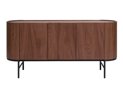 Design-Sideboard dunkles Walnussfurnier und schwarzes Metall 3 Türen B160 cm SKYE