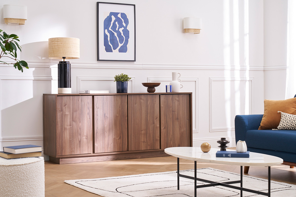 Design-Sideboard glnzend Walnussoptik L180 cm COMO