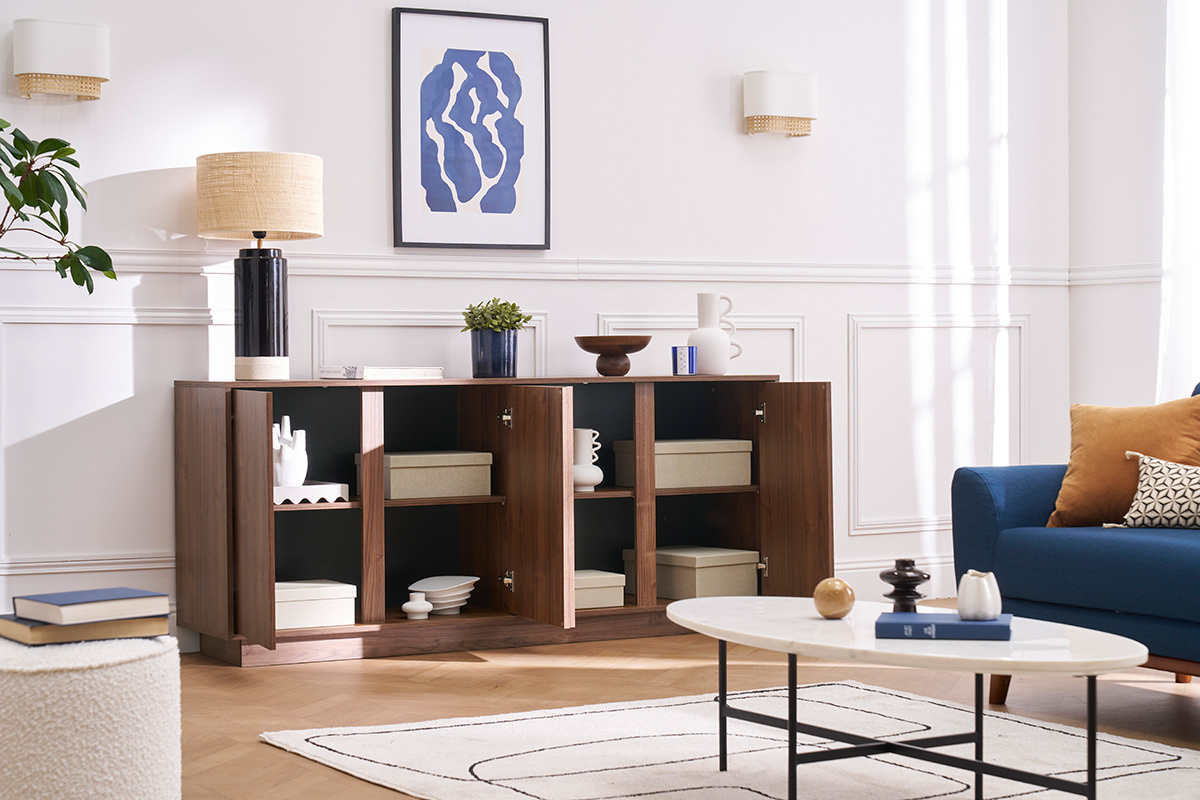 Design-Sideboard glnzend Walnussoptik L180 cm COMO