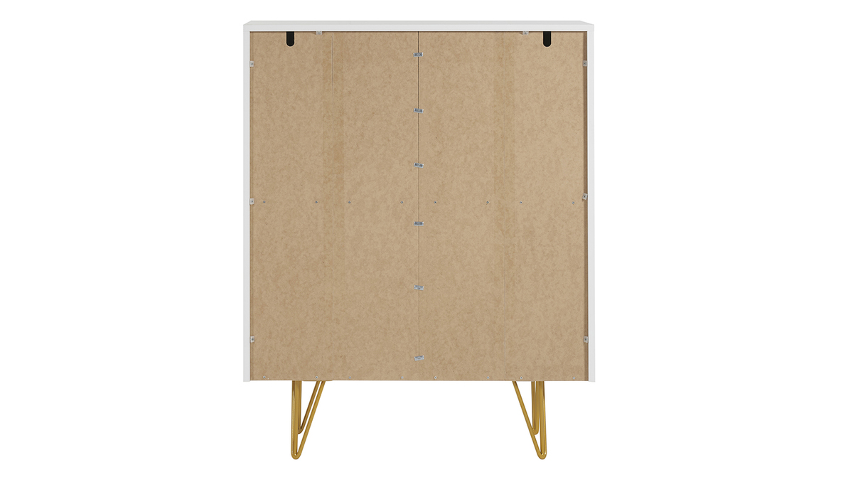Design-Sideboard graviert matt wei und vergoldetem Metall 4 Tren B86 cm OZEN