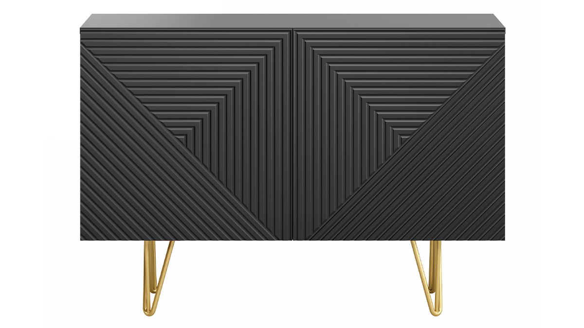 Design-Sideboard schwarz und goldfarbenes Metall 2-trig L107 cm OZEN