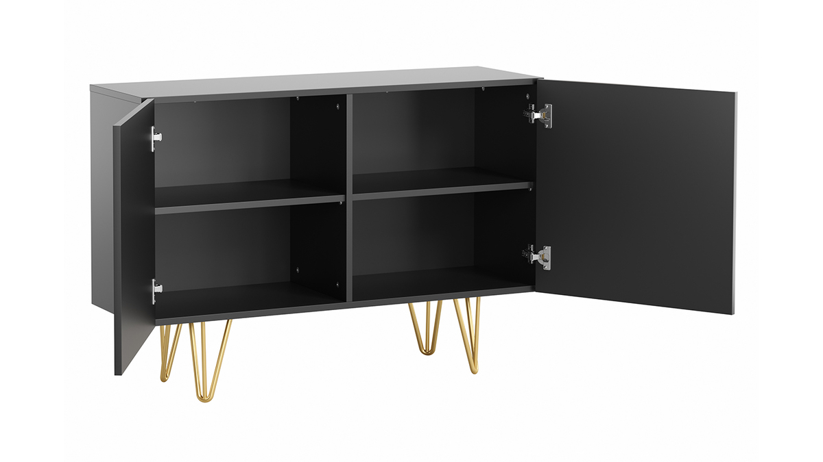 Design-Sideboard schwarz und goldfarbenes Metall 2-trig L107 cm OZEN