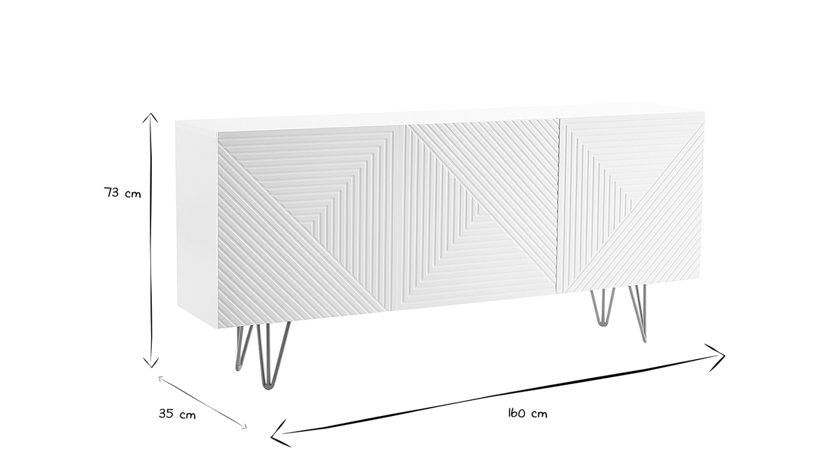 Design-Sideboard wei und vergoldet B160 cm OZEN