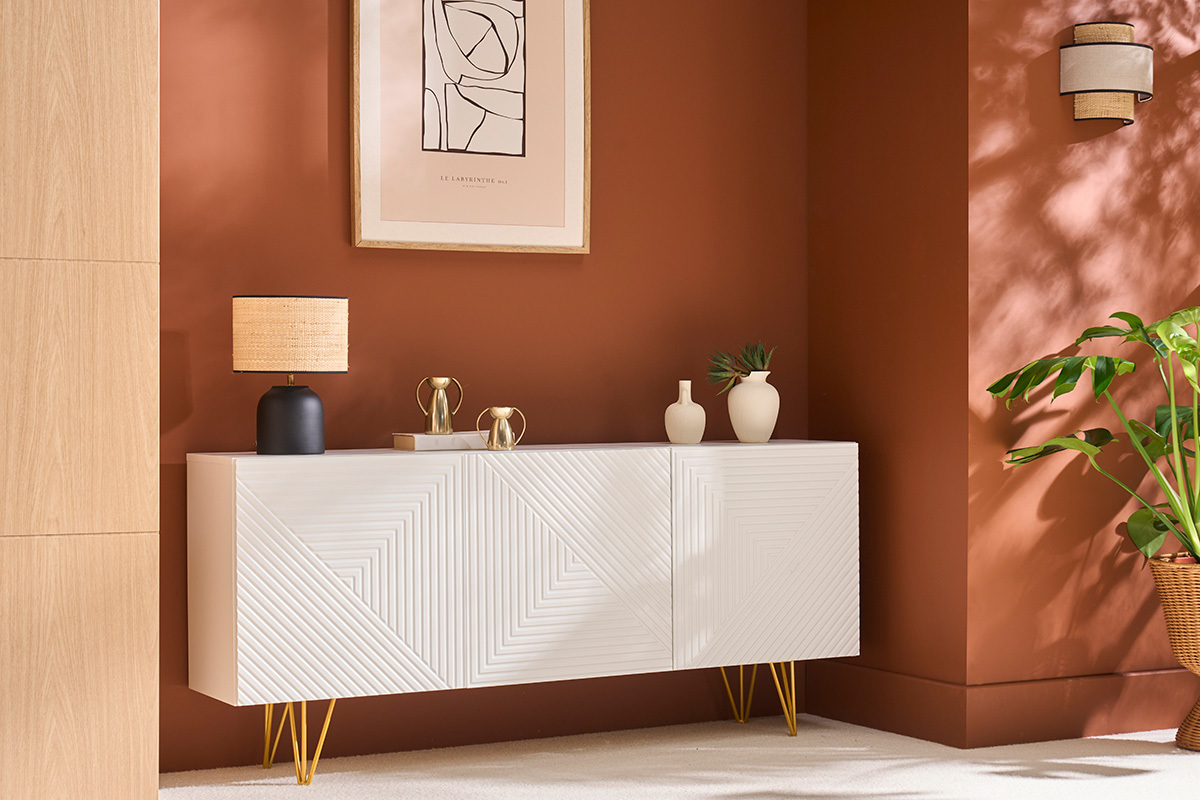 Design-Sideboard wei und vergoldet B160 cm OZEN